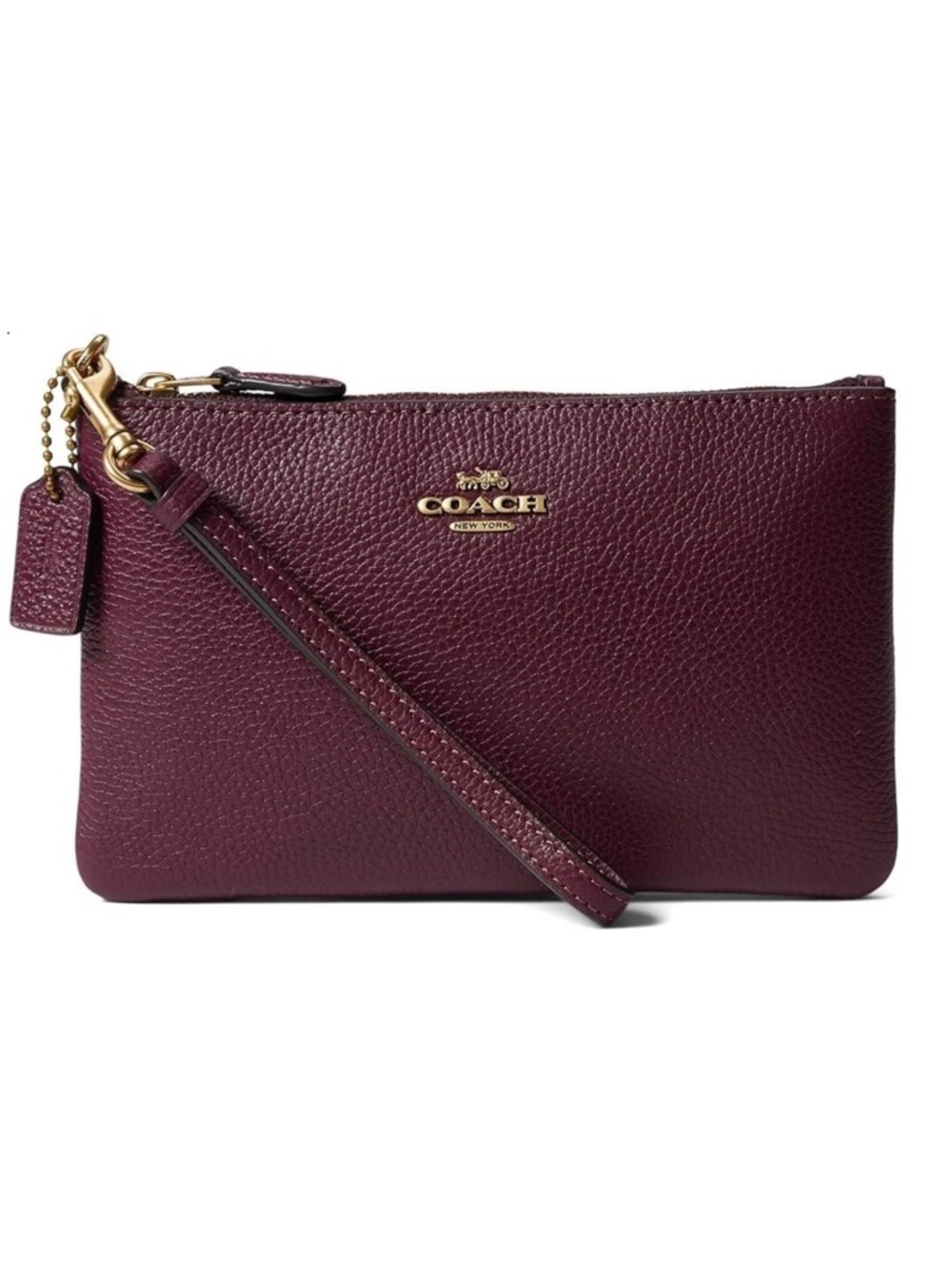 Coach New York Pebbled Leather Wristlet Pouch Purple Gold Hardware